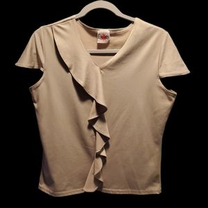 Tan Ruffle Short Sleeve Blouse Large
